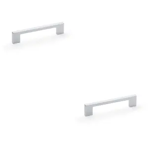 2 PACK - Slim Square Bar Pull Handle - Polished Chrome - 128mm Centres SOLID BRASS Drawer