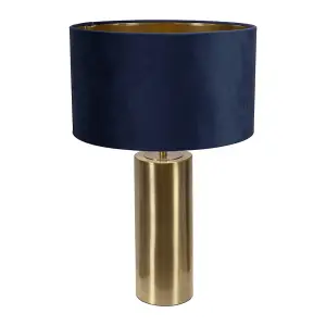 ValueLights Lexy Gold Touch Table Lamp with Navy Blue Velvet with Gold Inner Lamp Shade