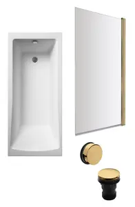 Square Single Ended Bath, Brushed Brass Screen and  Waste - 1700 x 700mm