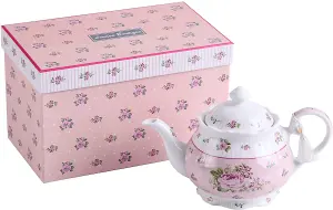 London Boutique Extra Large Teapot Fine China Shabby Chic Vintage Floral in Gift box (Teapot Rose Pink)