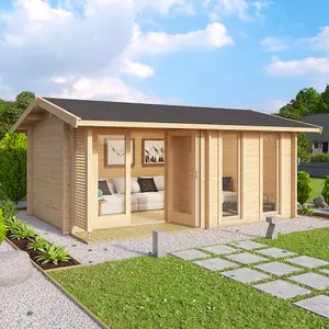 Lasita Hampstead Garden Log Cabin - 4.2m x 3m - Apex Garden Summer House with Canopy Area - Double Glazed