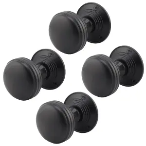 AFIT Lined Door Knobs Matt Black - 2 Pairs of Mortice Knobs (55mm) for Internal Doors