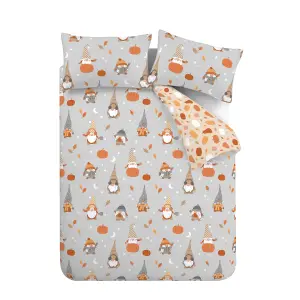 Catherine Lansfield Bedding Brushed Cotton Autumn Gonks Reversible Duvet Cover Set with Pillowcases Grey