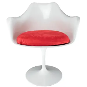 White Tulip Armchair with Luxurious Red Cushion