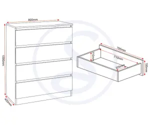 Malvern 4 Drawer Chest in Beige Urban Snow Finish Recessed Handles