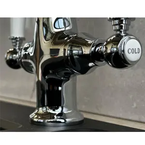 Liquida W22CH Traditional Swivel Spout Twin Lever Chrome Kitchen Mixer Tap