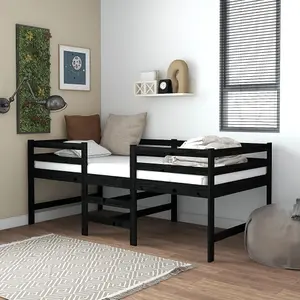 Berkfield Mid-high Bed Black Solid Pinewood 90x200 cm