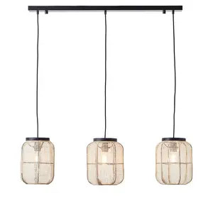 Luminosa Zaire Single Pendant Ceiling Lamp, Natural Linen, Matt Black