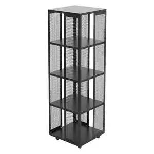 Steel Bookshelf Rack Black 4-Tier Bookcase Freestanding Storage Rack with Wheels