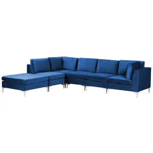 Corner Sofa with Ottoman EVJA Navy Blue Velvet Right Hand