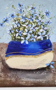 Vase with Blue Flowers 25 x 25 x 0.1 cm (9.8 x 9.8 x 0 inches)