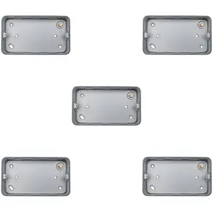 5 PACK 2 Gang 40mm Surface Mount METAL CLAD Back Box Switch Socket Rounded Earth