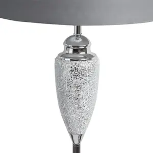 First Choice Lighting Pair of Mirrored Crackle Glass Floor Lamp with Grey Shades