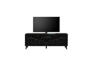 Elegant Fina 04 TV Cabinet H680mm W1860mm D400mm - Black Marble & Matt Finish with Versatile Storage