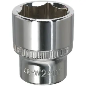 High-Quality 24mm Forged Steel Drive Socket - 1/2 Inch Square Drive Chrome Vanadium