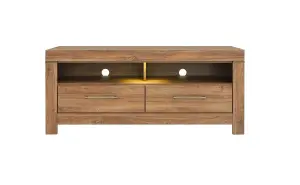 TV Unit Cabinet Media Storage LED Light 2 Soft Close Drawers Oak Effect Gent