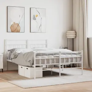 Berkfield Metal Bed Frame with Headboard and Footboard White 140x200 cm