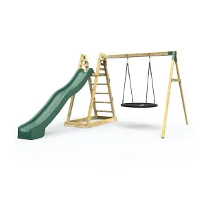 Rebo Children's Wooden Pyramid Activity Frame with Swings and 10ft Water Slide - Looking Glass