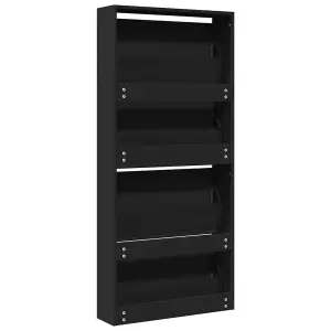 Berkfield Shoe Cabinet with Mirror 4-Layer Black 63x17x134 cm