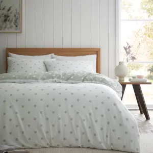 Catherine Lansfield Brushed Polka Dot Cotton Reversible Double Duvet Cover Set with Pillowcases Green