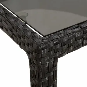 Berkfield Garden Table Black 190x90x75 cm Tempered Glass and Poly Rattan