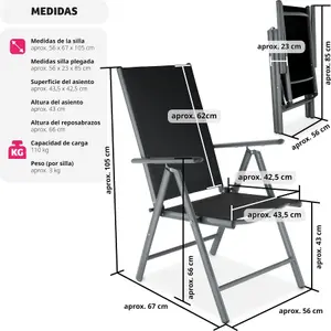 Garden Chairs Marilena - Set of 2, folding, aluminium, 7-position adjustable backrest - anthracite