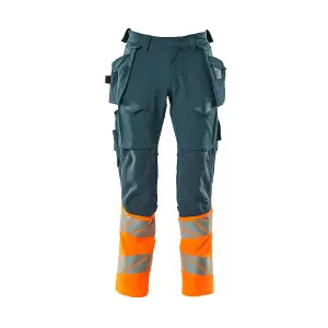 Mascot Accelerate Safe Trousers with Holster Pockets - Dark Petroleum/Hi-Vis Orange   (35.5) (Leg Length - Long)