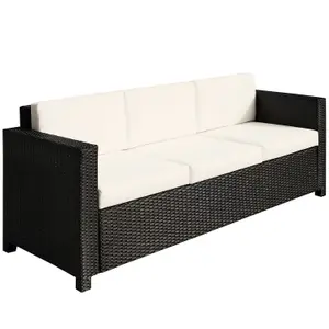 Outsunny Rattan Wicker 3-seater Sofa Chair Patio Furniture w/ Cushions Black