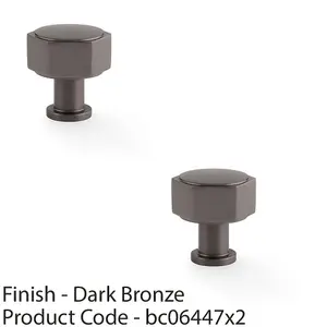 2 PACK - Industrial Hex Cabinet Door Knob - 33mm Dark Bronze Cupboard Pull Handle