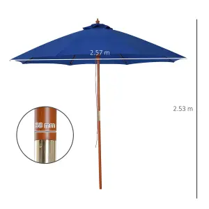 Outsunny 2.5m Wooden Garden Parasol Outdoor Umbrella Canopy Vent Blue