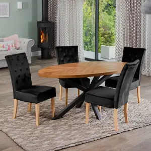 Dosenna Oval Dining Table Set with 4 Pienza Velvet Chairs - Black