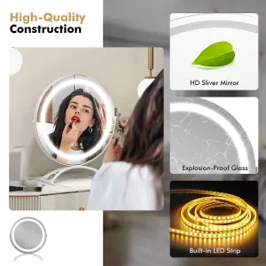 COSTWAY 40cm Round Makeup Vanity Mirror w/ Lights & Touch Screen 360 Rotation