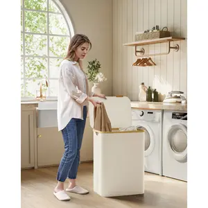 Laundry Hamper with Handles Cream White