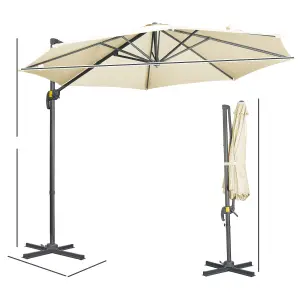 Outsunny 3 x 3(m) Cantilever Parasol with Cross Base, Garden Umbrella with 360 Rotation, Cream White,Please Use Weights Over 60kg