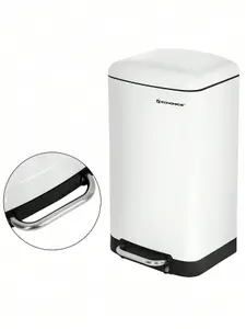 SONGMICS  Kitchen Bin, 8 Gallon (30L) Rubbish Bin, Steel Pedal Bin With Lid And Inner Bucket, Soft Close, White