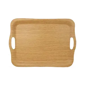 Large Non-Slip Tray - Oak Finish Serving or Lap Tray with Handles & Anti-Slip Coating, Prevents Spills & Splashes - 42.5 x 29cm