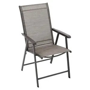 Set of 4 Brown Metallic Frame and Fabric Foldable Garden Chairs Set