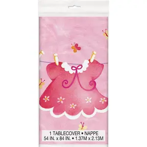 Unique Party Clothesline Plastic Baby Shower Party Table Cover Pink/White (One Size)