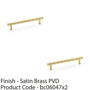 2 PACK - Bamboo T Bar Pull Handle - Satin Brass 160mm Centres SOLID BRASS Drawer Door