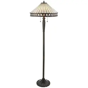 1.5m Tiffany Twin Floor Lamp Dark Bronze & Stained Glass Simple Shade i00015