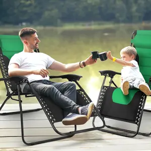 KEPLIN Set of 2 Green Heavy Duty Textoline Zero Gravity Chairs for Garden Light Reclining Patio Sun Loungers