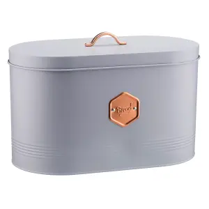 Cooks Professional Kitchen Storage Bread Bin With Nameplate Grey / Copper