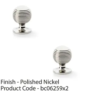 2 PACK - Reeded Ball Door Knob - 32mm Diameter Polished Nickel Lined Cupboard Pull Handle