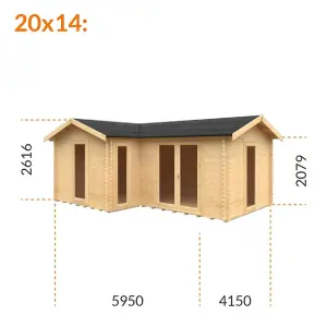 20ft x 14ft (5950mm x 4150mm) Horsforth "The Chester" 44mm L-Shaped Log Cabin With 3 Windows