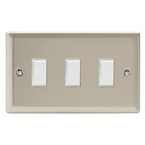 Varilight 3-Gang 10A 1- or 2-Way Rocker Switch (Twin Plate) Satin