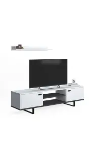 Meta TV Stand with 2 Shelves and 2 Cabinets, 150 x 35 x 44 cm TV Unit Table for TVs up to 65 inch, White