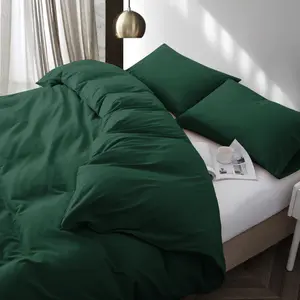 Rienk Super Soft 250 TC Microfibre Reversible Plain Duvet Cover Set With Pillow Cases Emerald / Super King + 2 Standard Pillowcases