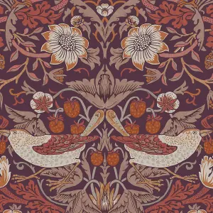 William Morris Gallery Collection Plum Strawberry Thief Smooth Wallpaper