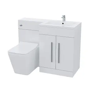 Nes Home RH 1100 mm L-Shape White Basin Vanity Unit WC BTW Rimless Toilet