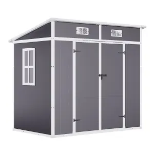 Outdoor Double Door Storage Shed with Floor and Windows, Light Grey, 183cm H